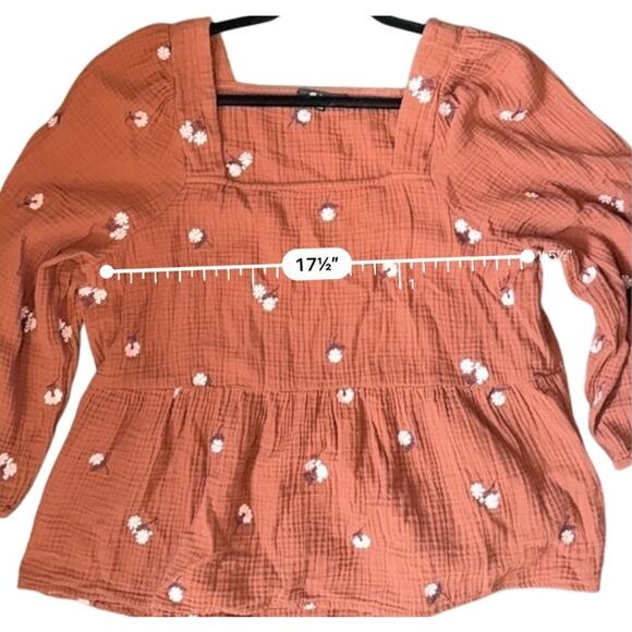 Madewell Amie Floral Embroidered Lightspun Millbrook Puff-Sleeve Peplum Top XL - Picture 11 of 11